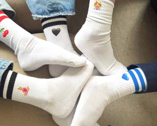 custom sports socks with monogram initials logo picture personalised brand branding emoji