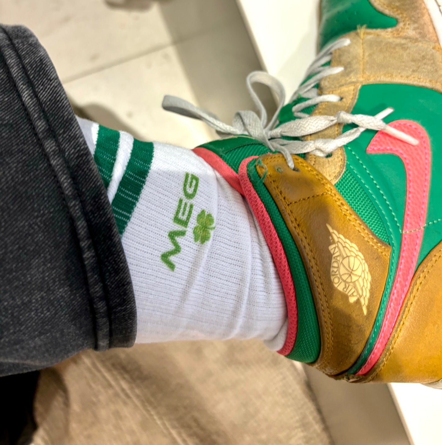 custom sports socks with monogram initials logo picture personalised brand branding emoji green