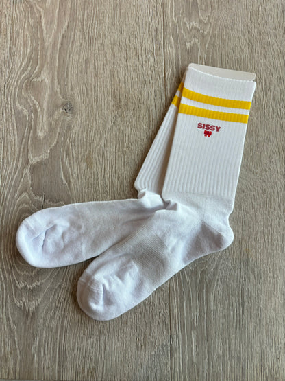 custom sports socks with monogram initials logo picture personalised brand branding emoji yellow