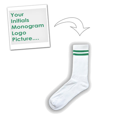 custom sports socks with monogram initials logo picture personalised brand branding emoji