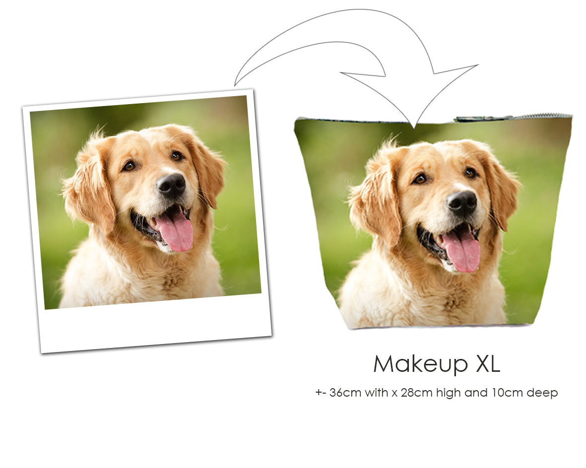 toiletry bag pouch personalised custom with a printed photo dog